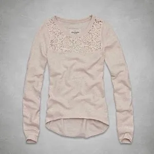 Abercrombie & Fitch Lace Crewneck Sweatshirt Cream Small thumbnail 1