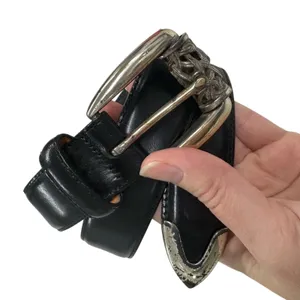 Brighton Vintage Black Leather & Silver Tone Belt Womens S Boho Chunky Western thumbnail 2