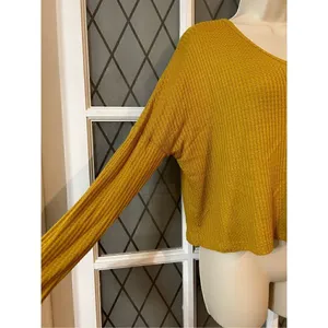 Ambiance Oversized small Long Sleeve Waffle Knit Crop Top Scoop Neck thumbnail 4