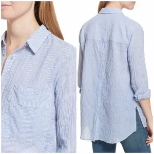 Free People No Limits Blue Stripe Cotton Button Up Shirt Blouse Small thumbnail 7