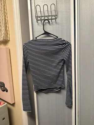 Edikted Alex Navy and White Striped Long Sleeve Square Neck Top thumbnail 3