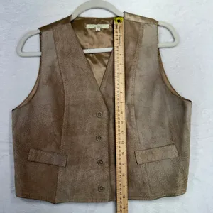 Vintage Boho Large Leather Vest Suede Front Satin Back Cinch Tan Camel Festival thumbnail 9