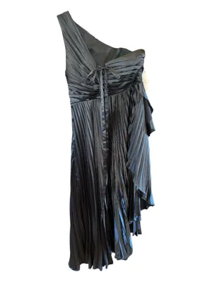 Elegant One-Shoulder Pleated Evening Dress - Black thumbnail 2