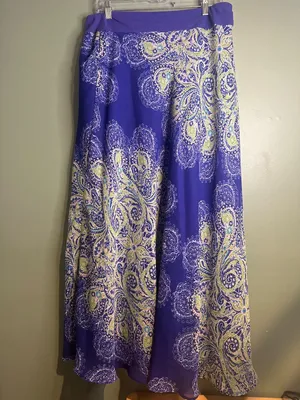 Jaclyn Smith Large Boho Maxi Skirt Blue Paisley Cottagecore Festival Flowy Beach thumbnail 4
