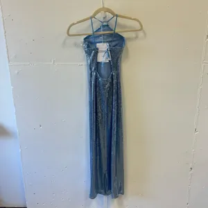 NWT Hosbjerg Sequin‎ Melina Halter Bodycon Midi Dress Winter Sky Blue XS Stretch thumbnail 4