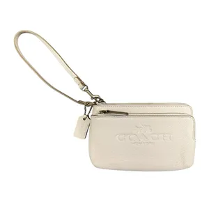 Coach Double Corner Double Zip Wristlet Pebbled Leather Chalk/Light Gold thumbnail 2