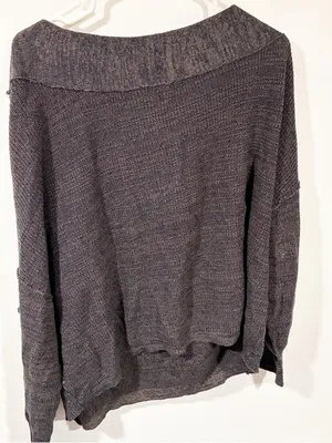 Free People Grey Linen Blend Ribbed Off Shoulder Slouchy Knit Top Size Large thumbnail 4