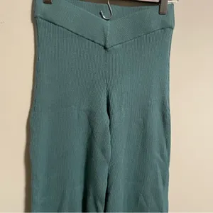 Abercrombie & Fitch Ribbed Crossover Waist Wide Leg Pant Teal- Size XS/S thumbnail 3