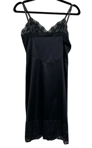 Vintage Whimsigoth Romantic Coquette Cami Satin Lace Slip Dress Black -Size XS/S thumbnail 2