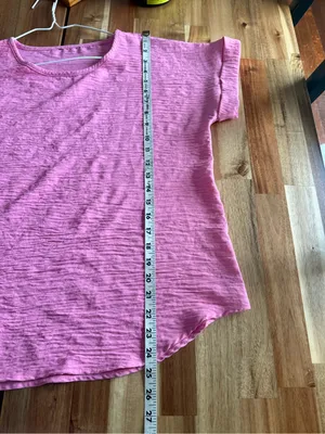 Pink Textured Dressy Top Going Out with Cuffed Short Sleeves thumbnail 5