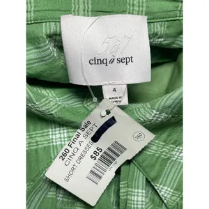 Cinq à Sept NEW Green Plaid Check Short Sleeve Button Down Mini Shirt Dress Sz 4 thumbnail 3