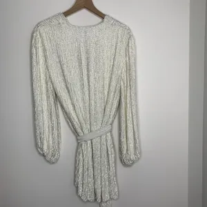 Retrofête Gabrielle Robe Sequins Wrap Mini Dress in Moonglow White Womens XS thumbnail 4