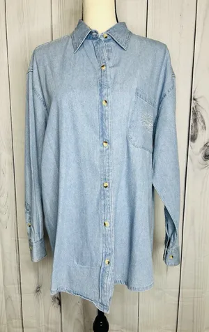 Princess Cruises Blue Womens Button Down Cotton Denim Shirt Sz M Vintage thumbnail 1