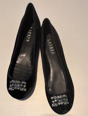 LAUREN Ralph Lauren | ladies rhinestone velvet ballerina flat shoes. Size: 8B thumbnail 2