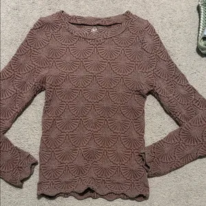 Aura Scallop-Pattern Knit Top in Brown thumbnail 1