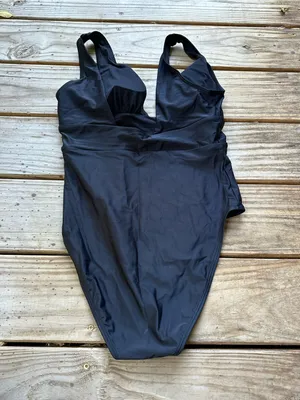 NWT Quince Italian Plunge one piece swimsuit black large thumbnail 3