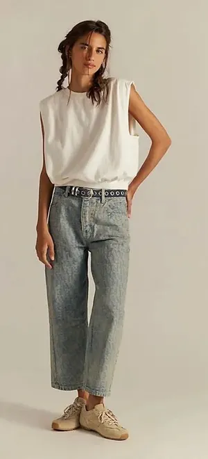 Free People We The Free Deep Trance Dropped Jacquard Jeans Sz.24 thumbnail 1