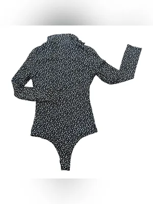 Women’s Black Floral Long-Sleeve Bodysuit Size M thumbnail 2
