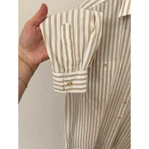 Appleseeds Womens Tan White Striped Button Down Shirt Long Sleeve Blouse Size 8 thumbnail 3