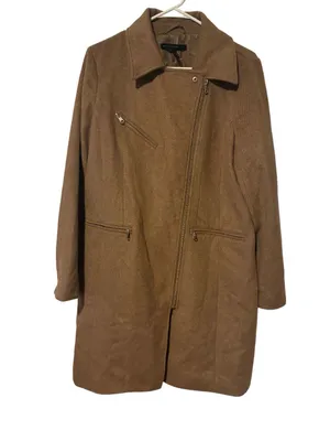 White House black market Womens Camel Long Wool-Blend Moto Coat thumbnail 5