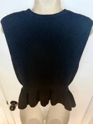 Commence Black Ribbed Knit Peplum Vest Top Size M Gold Buttons Sleeveless thumbnail 8
