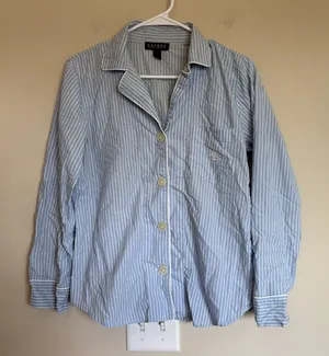 Lauren Ralph Lauren Sz S Button-Front Pajama Shirt Blue Striped Cotton Comfort‎ thumbnail 1