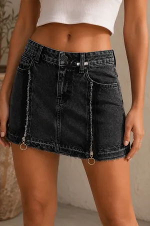 Zara Basic Z1975‎ Denim Black Acid Wash Deconstructed Zip Mini Skirt Size S 26 thumbnail 1