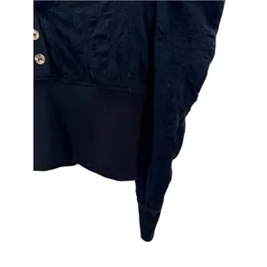 Free People Black Gemma Textured Henley Ruched Romantic Shoulder Blouse S Puff thumbnail 5