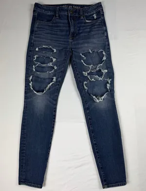 American Eagle Hi Rise Next Level Stretch Jegging Size 8 Reworked Distressed thumbnail 1