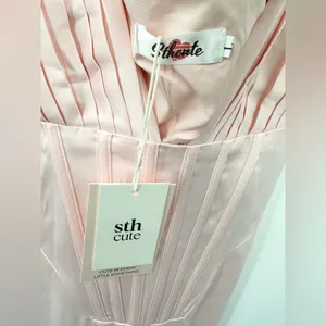 sthcute NEW‎ Satin Deep V Neck Corset Pink Maxi Dress Size Large thumbnail 4