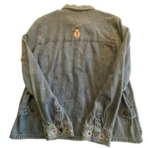 Christopher & Banks Denim Shirt Women’s M Snow Days Snowman Snowflake Embroidery thumbnail 2