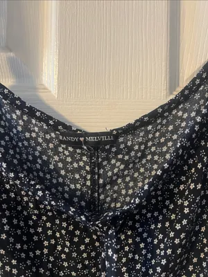 Brandy Melville Black Mini Slip Dress with White Daisy Print thumbnail 4