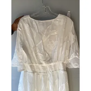 MSGLAMOR White Burnout Floral Flutter Sleeve Midi Dress New Large NWT thumbnail 6