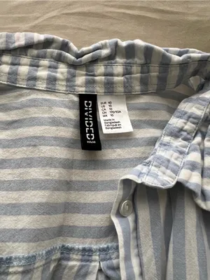 H&M Light Blue and White Striped Button-Down Shirt thumbnail 3