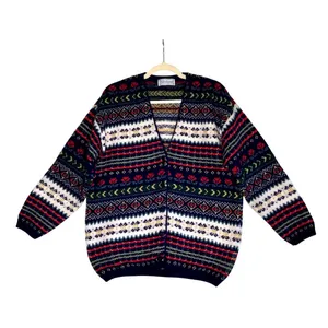 EDINBURGH Lambswool Cardigan Sz M VTG 80's Oversize Holiday Cozy Made Scotland thumbnail 3