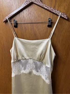 Song of Style Mala Satin Slip Lace Inset Midi Dress Pearl Beige Small Revolve thumbnail 10
