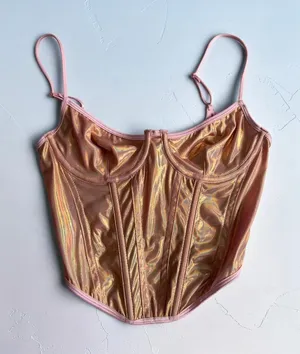 OUT FROM UNDER Pink Holographic Corset Tank Top Size Small thumbnail 1