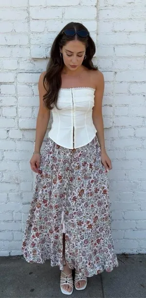 Target Rachel Zoe beautiful floral maxi skirt with mother of pearl buttons size M #boho #feminine #costalcowgirl thumbnail 1