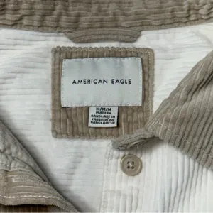 American Eagle Colorblock Corduroy Button Up Shirt Cream and Tan Womens M thumbnail 4