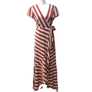 Bamboo Apparel striped adjustable waist wrap ruffle maxi dress size Med NWOT thumbnail 4