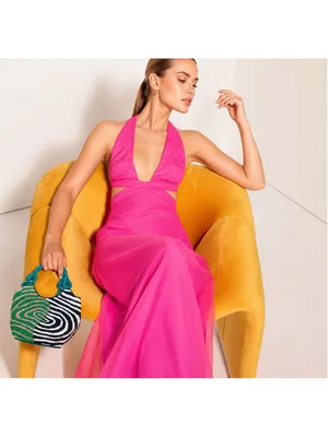 New Staud Steel Halter Maxi Dress Blush Pink Cutout Wedding Guest Party Bridal thumbnail 2