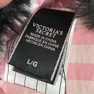 Victoria's Secret Faux Fur Trim Striped Slippers Pink Black‎ Large thumbnail 9
