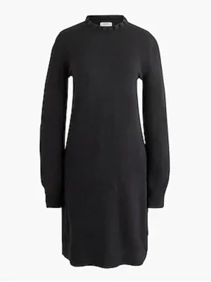 J.Crew Ruffle Neck Sweater Dress Womens Large Soft Knit Long Sleeve CP557 Black thumbnail 4