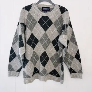 Vintage Liberty Beige & Black Argyle Sweater L thumbnail 1