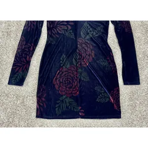 Free People Intimately Floral Velvet Strappy Bodycon Mini Dress Long Sleeve Sz S thumbnail 7