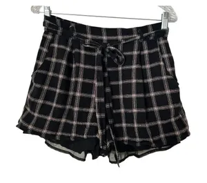 American Eagle Plaid Pull-On Shorts Black Pink Checkered Size M thumbnail 1