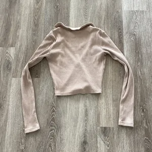 Princess Polly faith ribbed collared crop top long sleeve beige tan neutral thumbnail 7