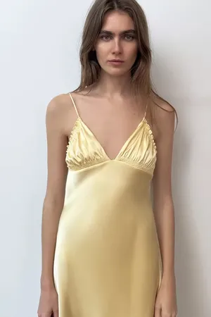 Zara Satin Slip Butter Yellow Maxi Flowy Summer Dress thumbnail 8