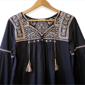 Ulla Johnson Boho Mira Black Pink Cotton Embroidered Tasseled Mini Dress Size 6 thumbnail 11