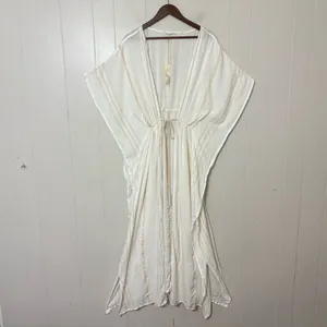 Lovestitch White Striped Kimono Cover Up S/M Boho Beach Caftan Tassel Tie thumbnail 9